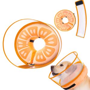 inflatable dog cone collar for large medium small dogs, soft dog donut collar adjustable recovery cone for pets after surgery, extra enhanced anti-licking guard shield for pets (x-large, orange)