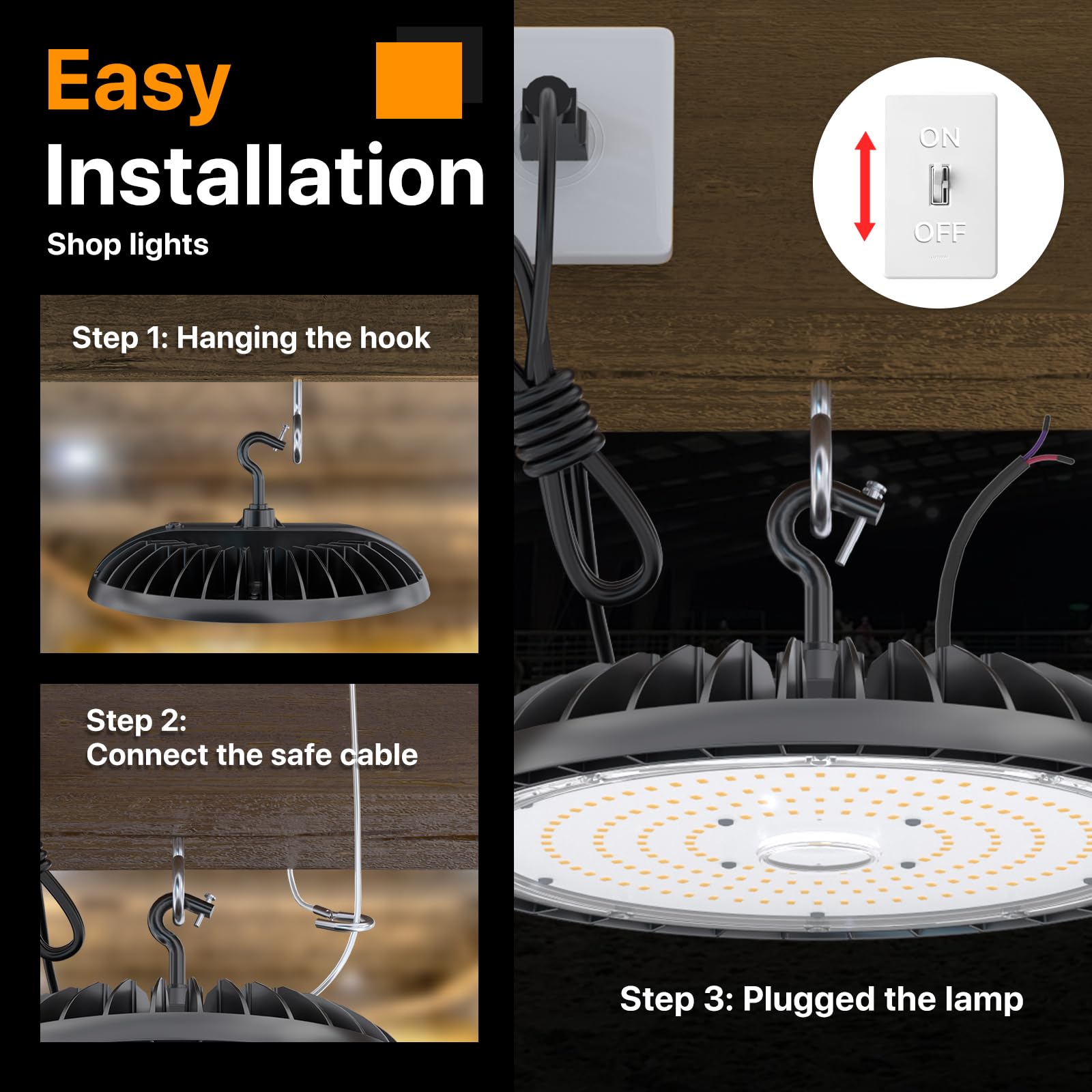 Dimmable Led High Bay Lights 150W 2Pack, 22500 lm UFO High Bay Led Light 5000K, High Bay Shop Lighting with US Plug, Commercial Light Fixture for Workshop, Garage, Warehouse