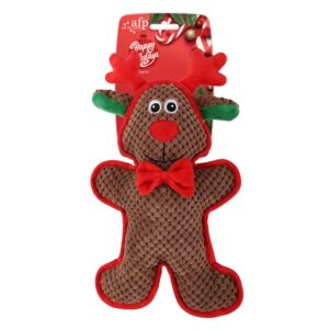 AFP MerryTough Buddy Reindeer - Christmas Dog Toy with Squeaker, Interactive Durable Plush Chew Toy for Small, Middle, Large Dogs, Ideal for Fetch, Teeth Cleaning, and Boredom Reduction