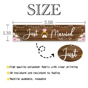 ShuanQ Just Married Yard Banner - Large Wedding/Engagement Party Decoration Banner - Bridal Shower Party Yard Decor - Happily ever After Sign Wedding Party Decor - 5.9 x 1.3 ft