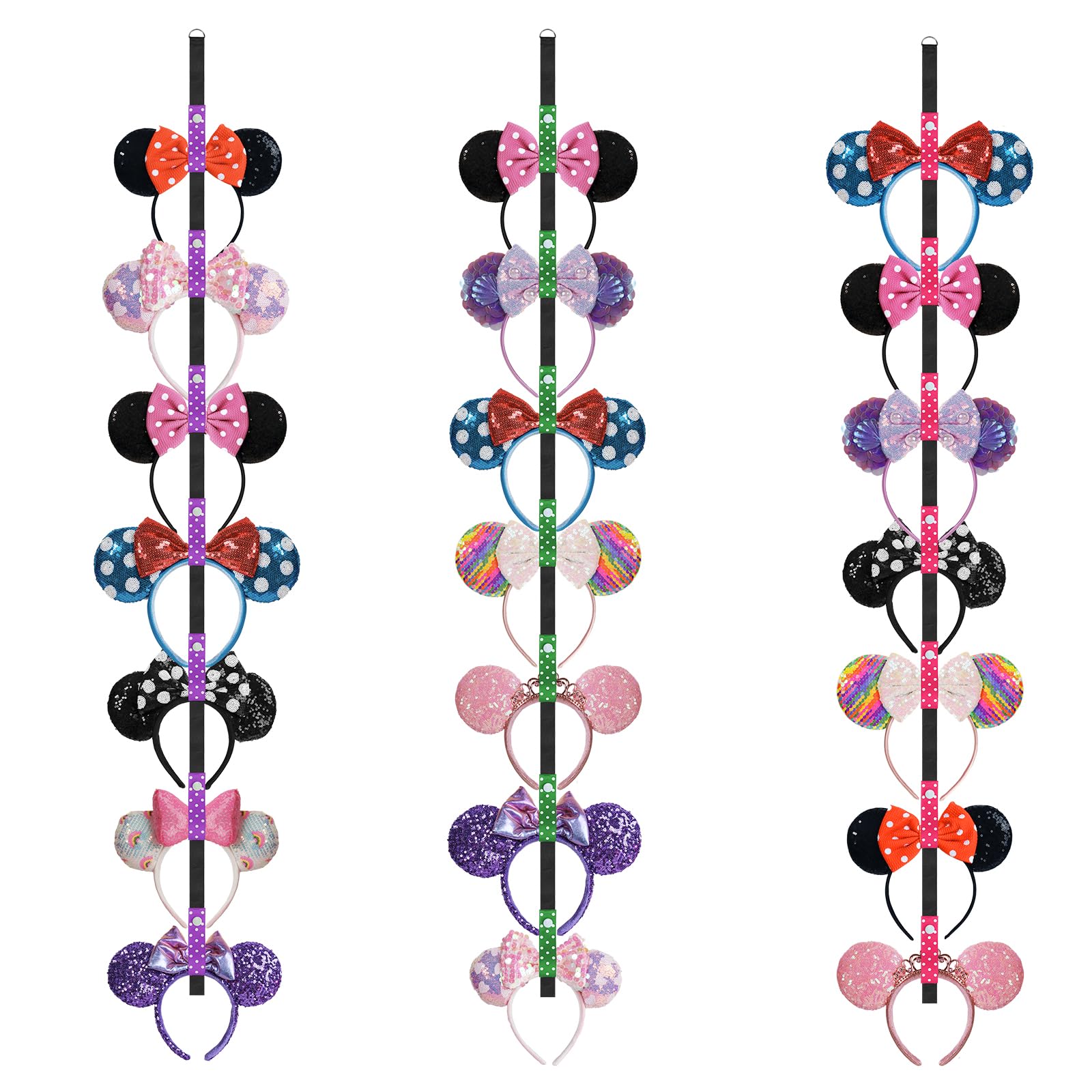 3 Pcs Mouse Ears Holder, Mouse Ear Headband Holder Organizer, Headband Storage Display Stand, Hanging Hair Accessory Rack for Girls Room Wall Decor