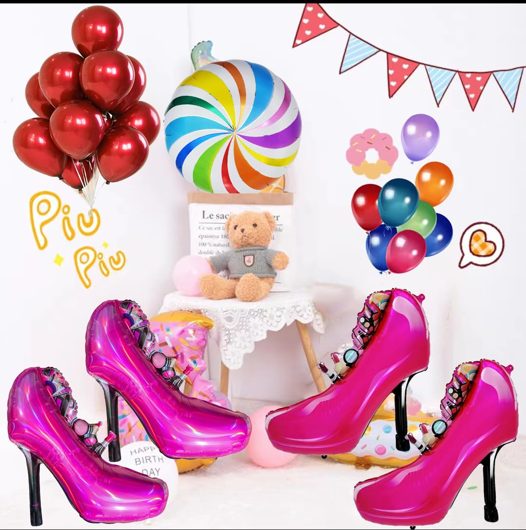 BoningNEW 2Pcs High Heels Balloons Pink High-Heeled Shoes Mylar Foil Balloons for Women Birthday Party Wedding Engagement Bridal Shower Party Stiletto Themed Party Decorations Supplies