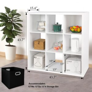 PACHIRA US 9 Cube Storage Shelf Organizer Open Bookshelf Floor Standing Wooden Display Shelf with Backplane, 13 x 13 x 15 Inch Cube Storage Shelf, White Finish