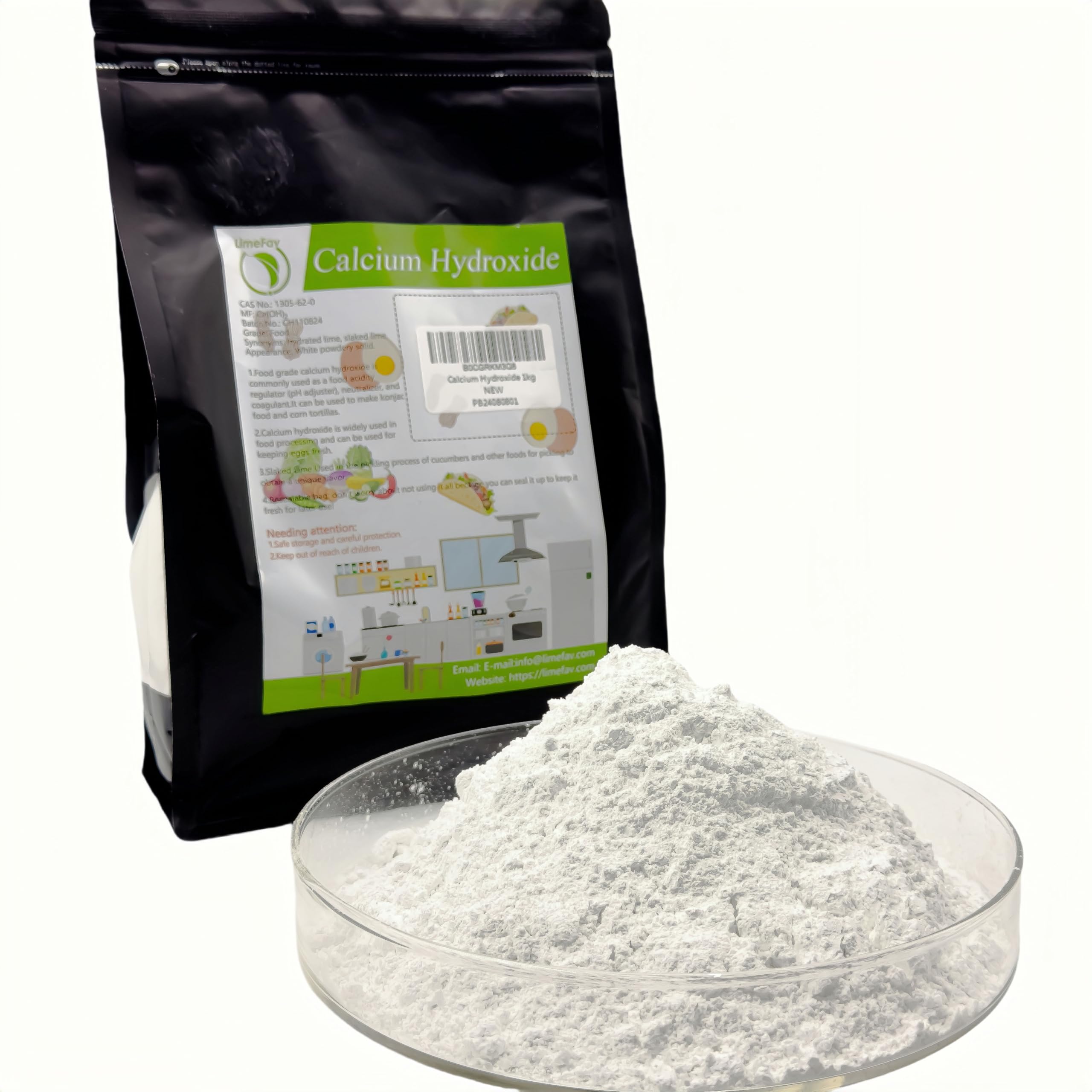 LimeFav Food Grade Calcium Hydroxide,Slaked Lime, CAS NO.: 1305-62-0(1kg/35.2oz)