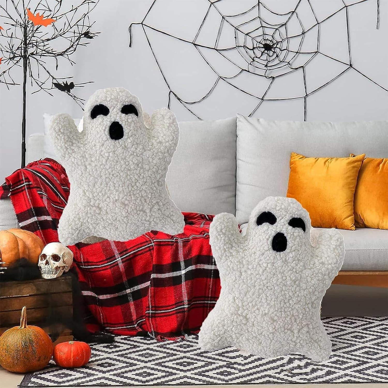 GTHFINE Ghost Pillow Halloween, Cute Halloween Pillows, Halloween Throw Pillows Decorative Spooky Pillows, Cute Ghost Shaped Plush Pillow, for Halloween Home Party Decor Gift (A, 11.8in)