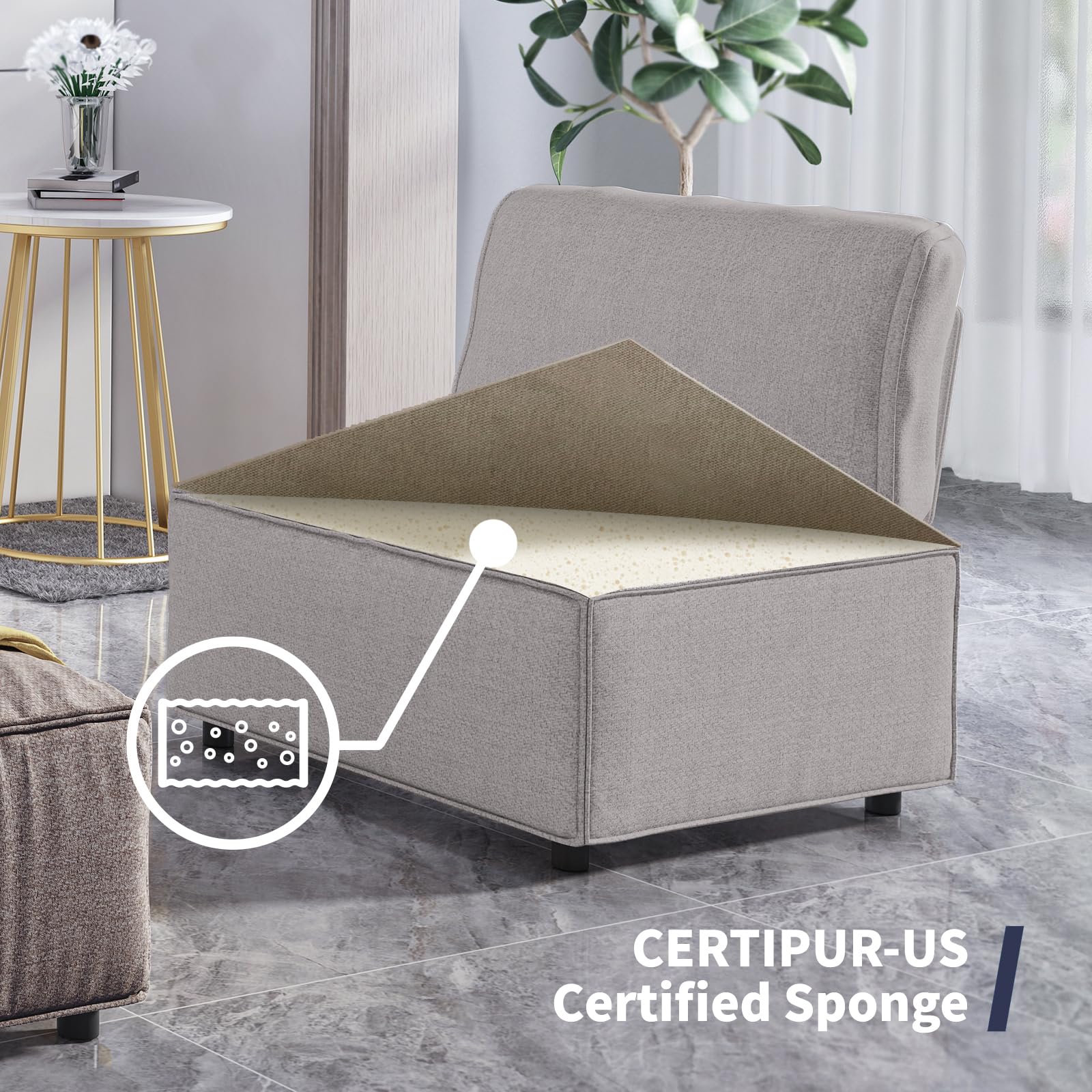 ZAFLY Modular Sectional Sofa Couch, U/L Shaped Couch with Oversized Seats, Ottoman, Convertible Modern Linen Fabric Reversible Chaise, Sofa Sleeper for Living Room, Apartment 120.4" W (Beige)