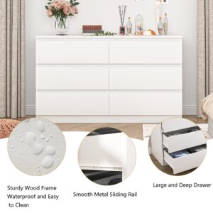 Spaco White Dresser for Bedroom,6 Drawer Dresser,Chest of Drawers & Dresser,Wood Dresser,Dresser Bedroom Furniture,Wide TV Stand Dresser for Nursery,Kid's Room