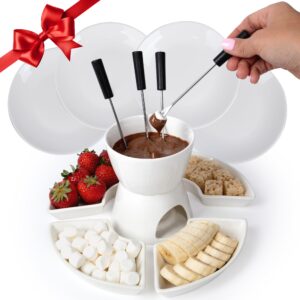 fondue pot set – family friendly & interactive fondue set w/tea light heat source - quality ceramic pot for any dinner or party theme - ideal gift for couples & wedding registry must haves