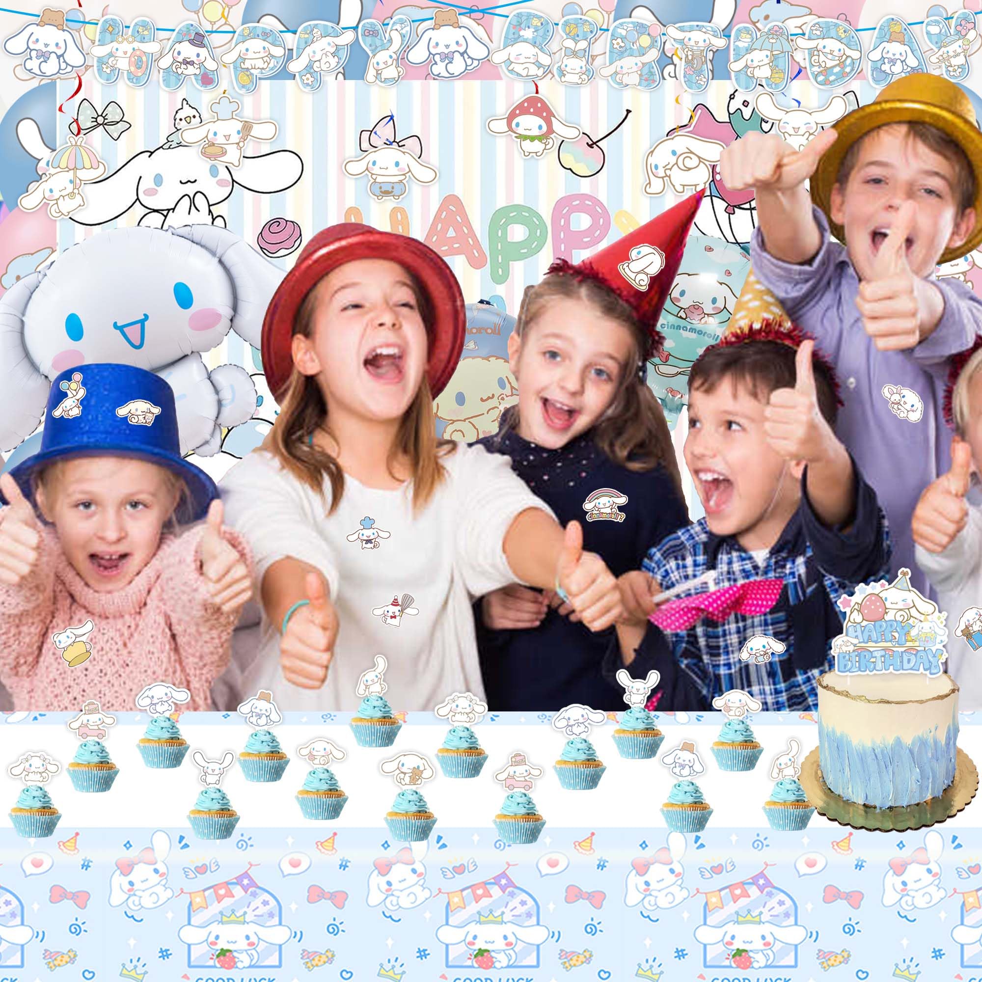 Kawaii Party Decorations Include HAPPY BIRTHDAY Banners, Hang Swirls, Balloons, Backdrop, Tablecloth, Cake Decoration, Stickers, Kawaii Party Supplies, Kawaii Party Favors