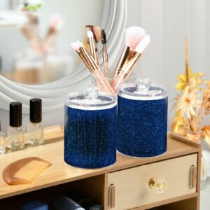 Nesatuwa 2 Pack Qtip Holder Dispenser Navy Blue Glitter Texture 10 Oz Bathroom Organizer with Lids Storage Canister for Cotton Ball,Cotton Swab,Cotton Round Pads,Floss