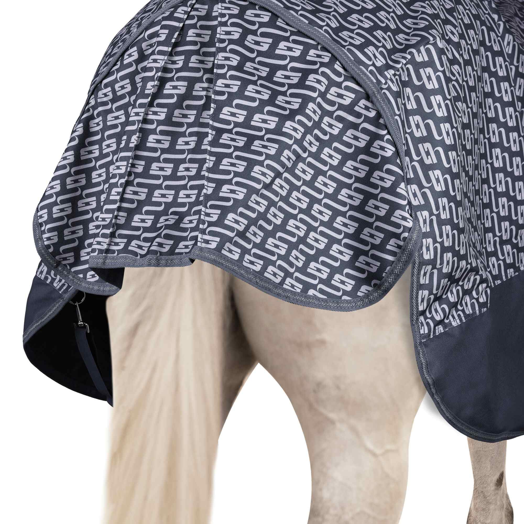 Horze Avalanche 1200D High Neck Turnout Rain Sheet (No Fill) | Lightweight Waterproof Horse Blanket - Dark Navy/Dawn Grey Print - 75 in