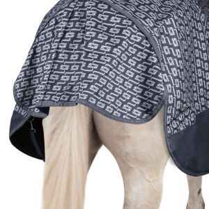 Horze Avalanche 1200D High Neck Turnout Rain Sheet (No Fill) | Lightweight Waterproof Horse Blanket - Dark Navy/Dawn Grey Print - 81 in