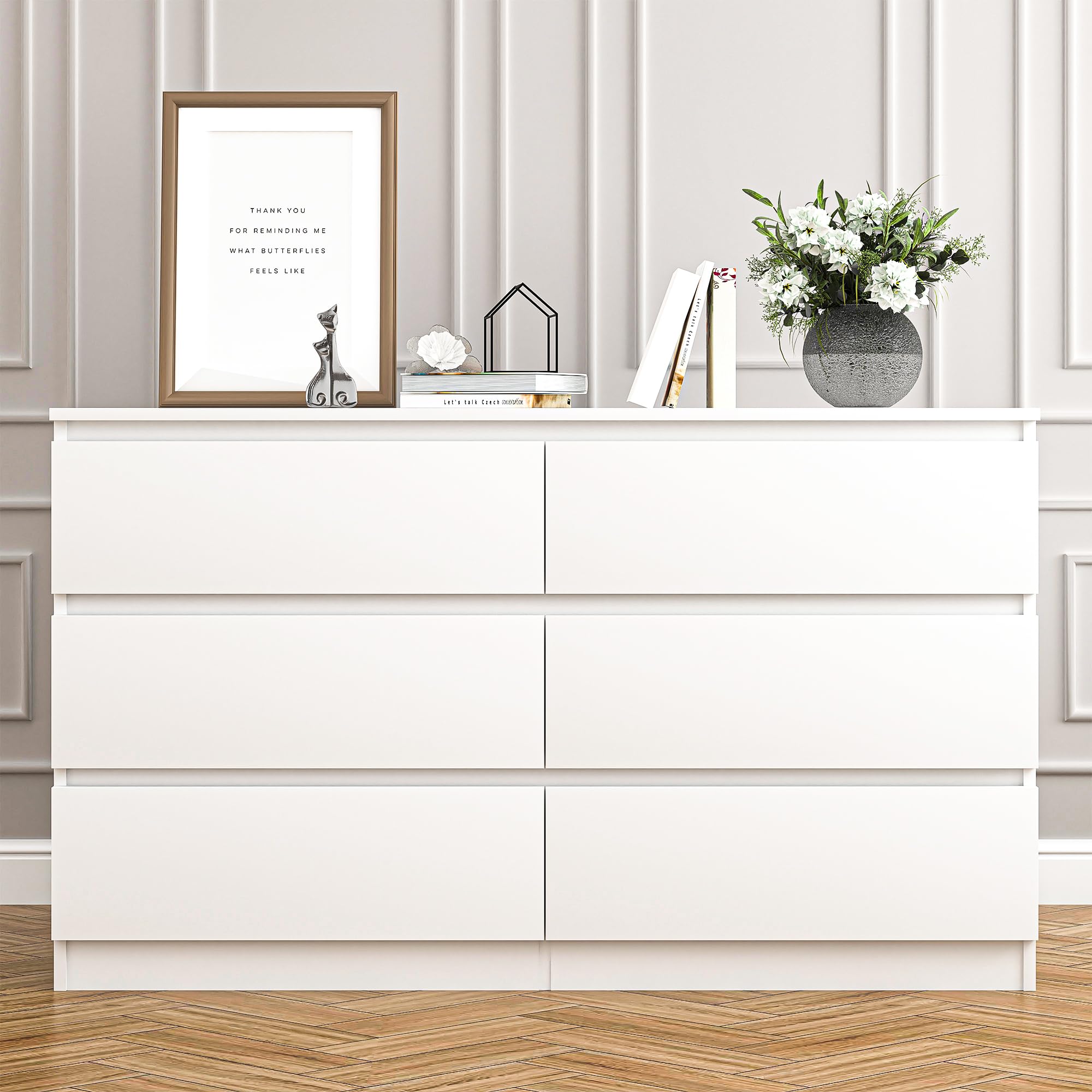 Spaco White Dresser for Bedroom,6 Drawer Dresser,Chest of Drawers & Dresser,Wood Dresser,Dresser Bedroom Furniture,Wide TV Stand Dresser for Nursery,Kid's Room