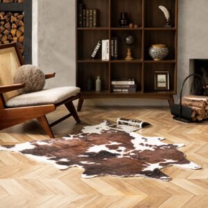 Ashler Faux Cowhide Rug, Cow Print Area Rug, Light Brown Cute Cow Animal Mat, Non-Slip Backing, Machine Washable, Cowhide Rugs for Room Decor, Living Room and Bedroom, 2.9 x 3.6Ft