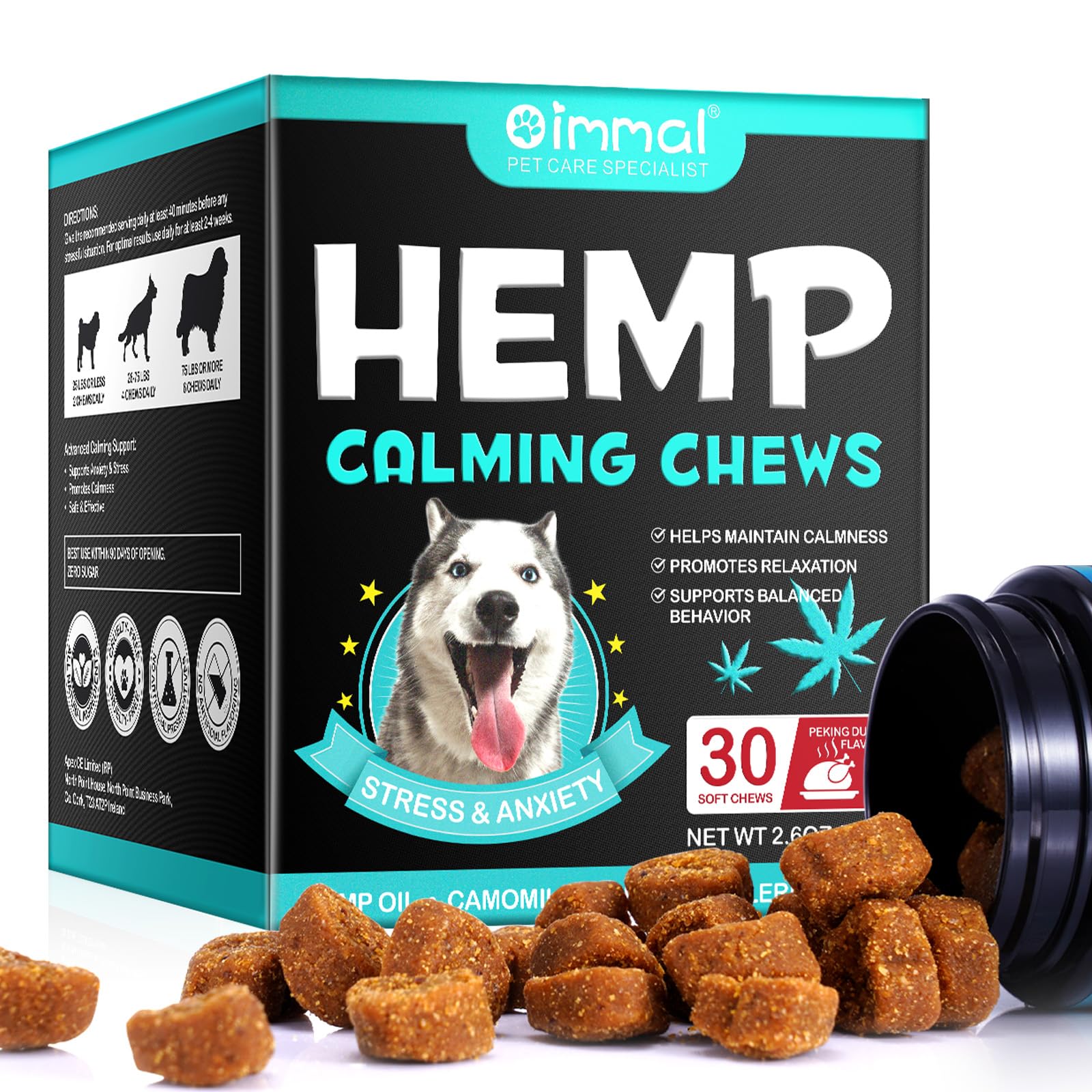 VCTSOF Calming Chews for Dogs 30 Cherws, Dog Calming Treats, Helps with Dog Anxiety, Separation, Barking, Stress Relief, Melatonin for Dogs, Sleep Calming Aid, All Breeds & Sizes (Pekingduck-30Chews)