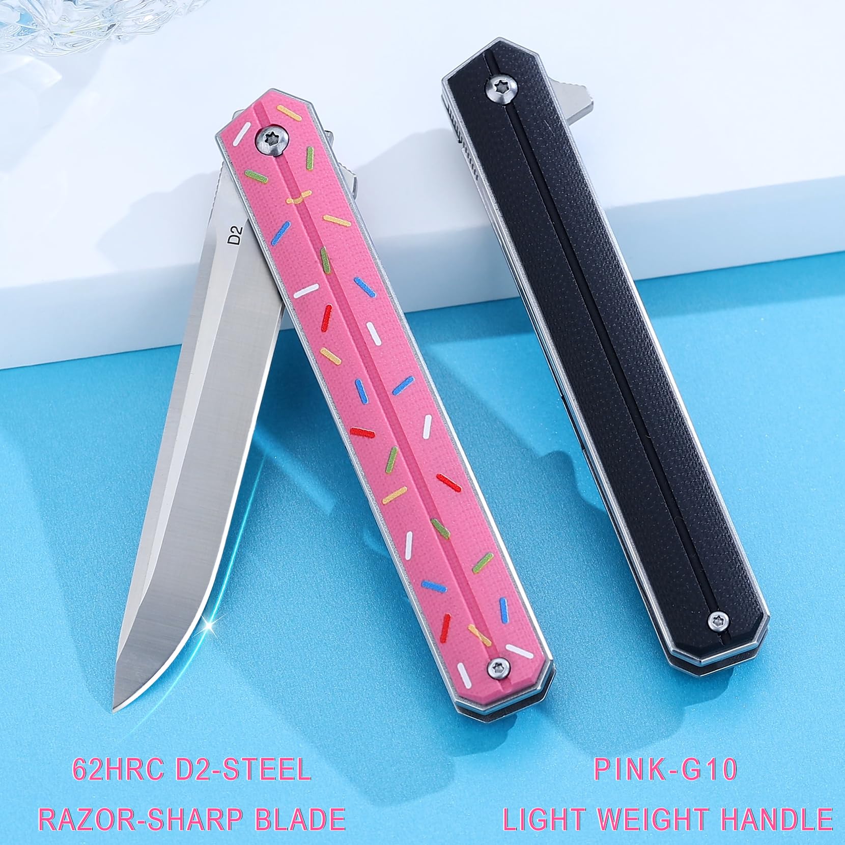 MADSMAUG Pocket Knife, 3.5" D2 Steel Folding Knife with Ball Bearing & G10 Handle, Cool EDC knife For Women Outdoor Survival Camping Great festival Christmas Gift