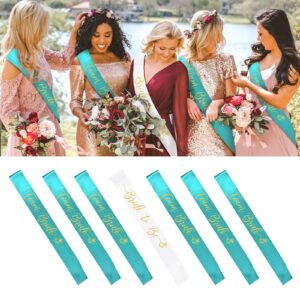 SKJIAYEE 7pcs Bachelorette Party Bride Sashes Set- White Gold Letters Bride to be Sash and Team Bride Sashes for Bachelorette Party Decorations-Bridal Shower Party Favors Gift (White+Teal)