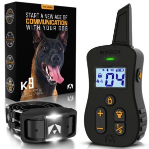 invirox dog shock collar [ultra k9] 124 training levels, 4 powerful modes with night-light and ¾ mile range 100% safe dog training collar for large dogs ip67 waterproof