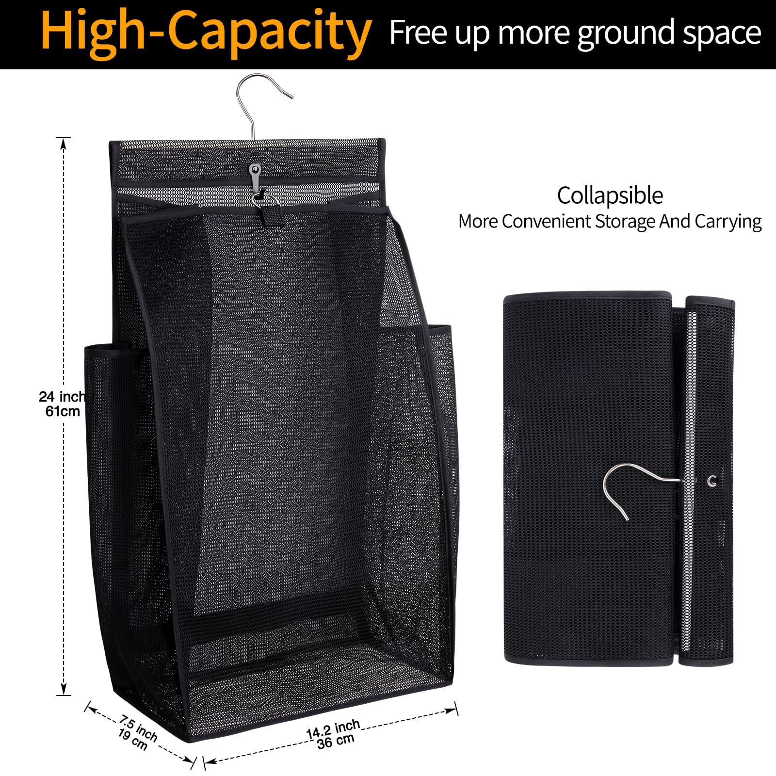 Hanging Collapsible Breathable Mesh Laundry Hamper,Fast Drying Portable Space Saving Storage Bag,Rv Laundry Hamper,Applied to College Dorm Rooms, Gym, Swimming and RV Travel (Black)