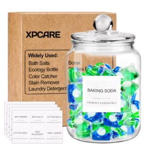 xpcare glass jars for laundry room organization jars 0.5 half gallon laundry storage glass containers with labels organization with lid for laundry detergent laundry pods container, 1 jars