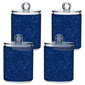 Nesatuwa 2 Pack Qtip Holder Dispenser Navy Blue Glitter Texture 10 Oz Bathroom Organizer with Lids Storage Canister for Cotton Ball,Cotton Swab,Cotton Round Pads,Floss