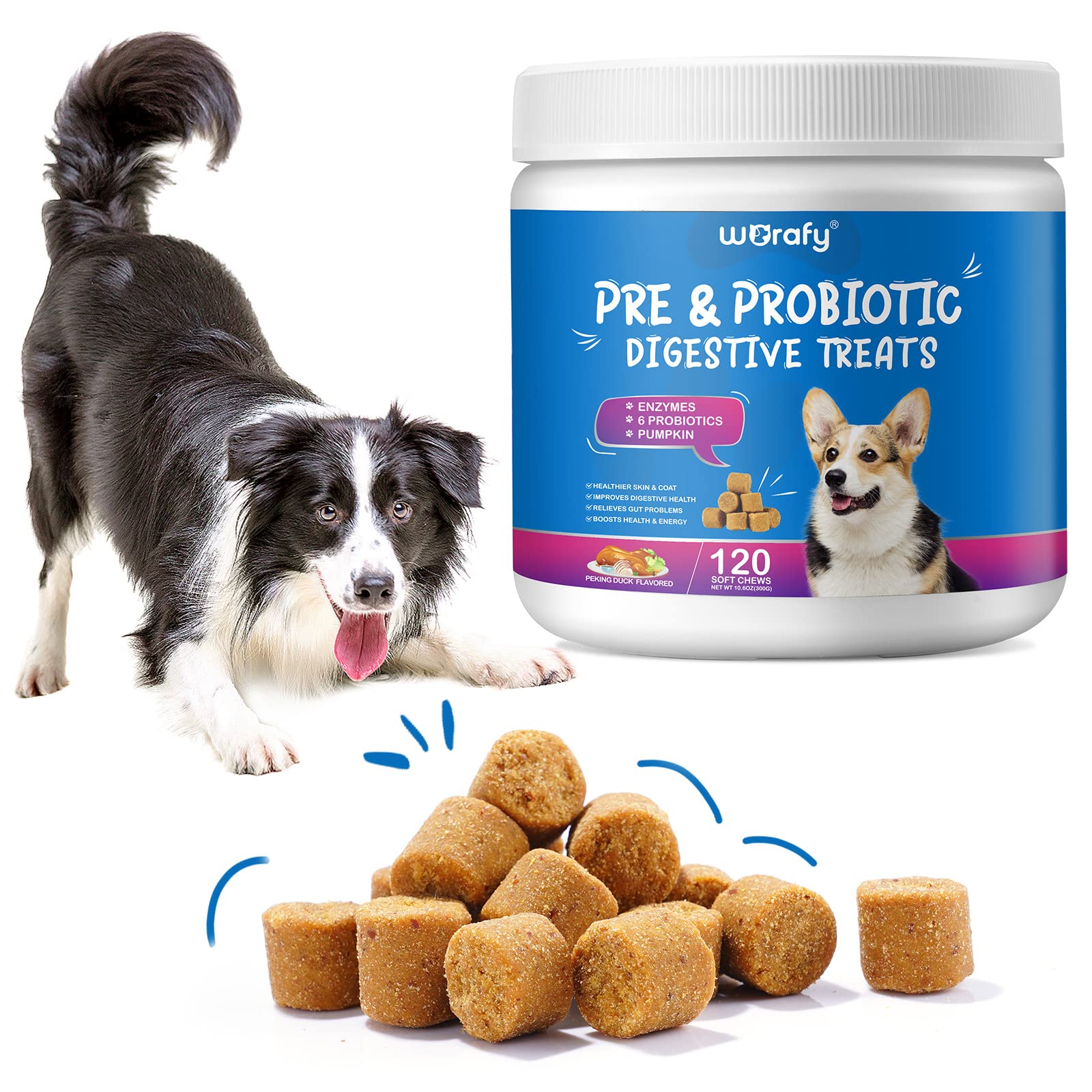 Probiotics for Dogs,Dog Probiotics Digestive Health,Dog Probiotic Chews with Digestive Enzymes for Gut Flora Gut Health,Dog Probiotics for Small,Medium,Large Dogs,120 Count,Peking Duck Flavor