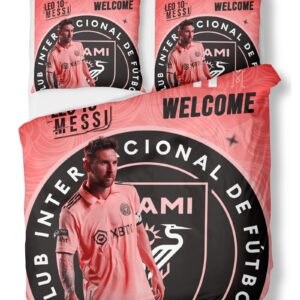 BBOSCH Miami Bedding Set Soccer Duvet Cover Set Pink Bed Football Comforter Soft Microfiber Soccer Bedding Sets 3 Pieces Fruit Comforter Cover and 2 Pillowcase for Bedroom (Twin, Pink 1)