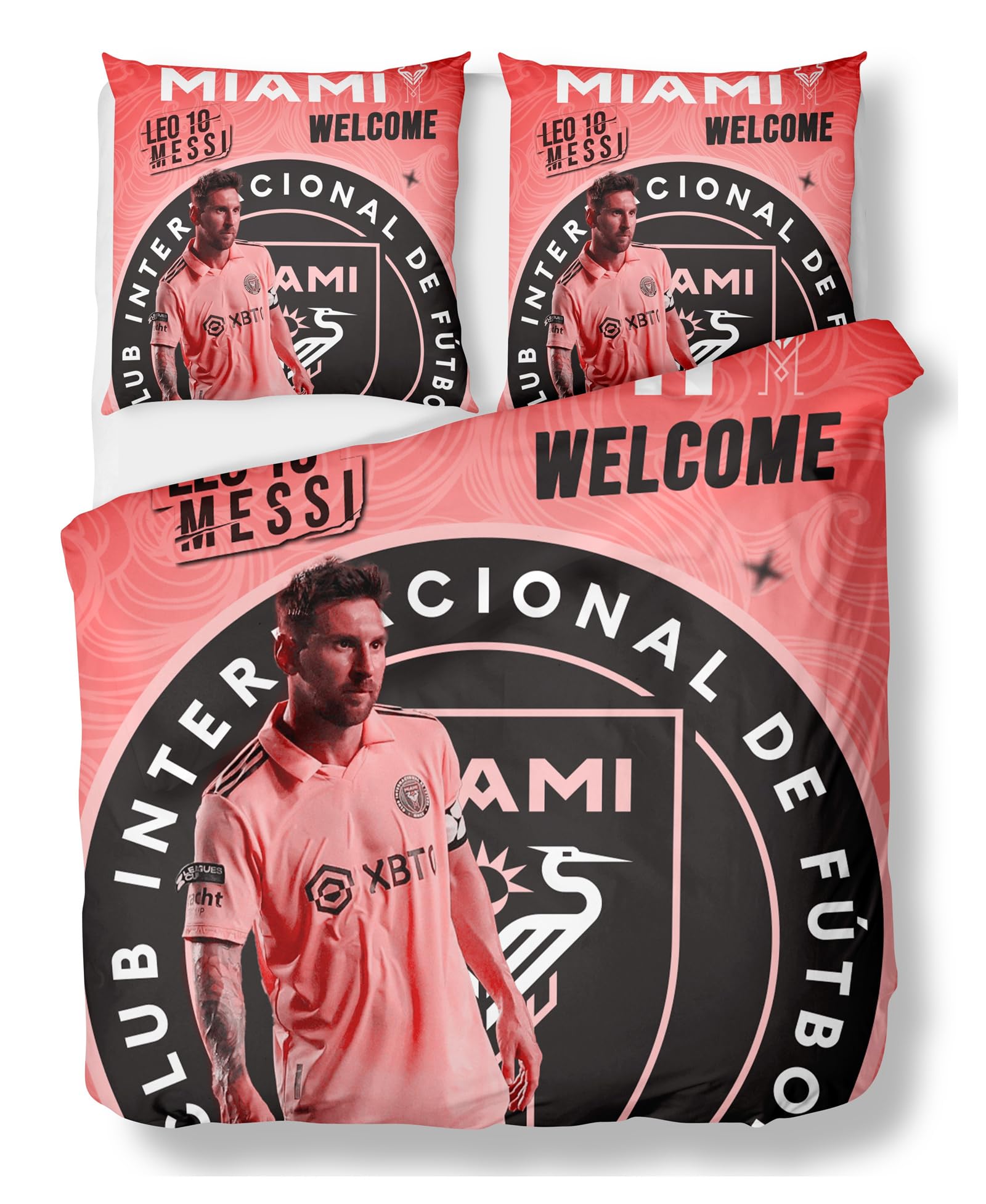 BBOSCH Miami Bedding Set Soccer Duvet Cover Set Pink Bed Football Comforter Soft Microfiber Soccer Bedding Sets 3 Pieces Fruit Comforter Cover and 2 Pillowcase for Bedroom (Twin, Pink 1)