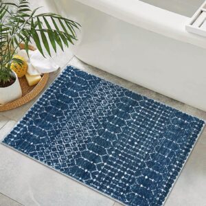 Lahome Moroccan Indoor Rugs for Entryway - 2x3 Area Rug Non-Slip Backing Washable Inside Door Mats Low-Profile Throw Soft Rugs for Bathroom, Geometric Print Distressed Blue Rug for Kitchen Bedside