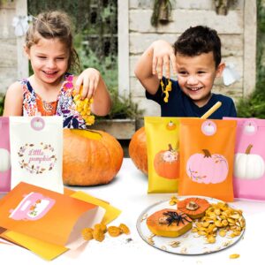 48Pcs Little Pumpkin Party Favor Bags, Pink Pumpkin Candy Bags Halloween Goodie Gift Bags with Stickers for Girl Fall Baby Shower Little Pumpkin Baby Shower Fall Birthday Thanksgiving Party Favor