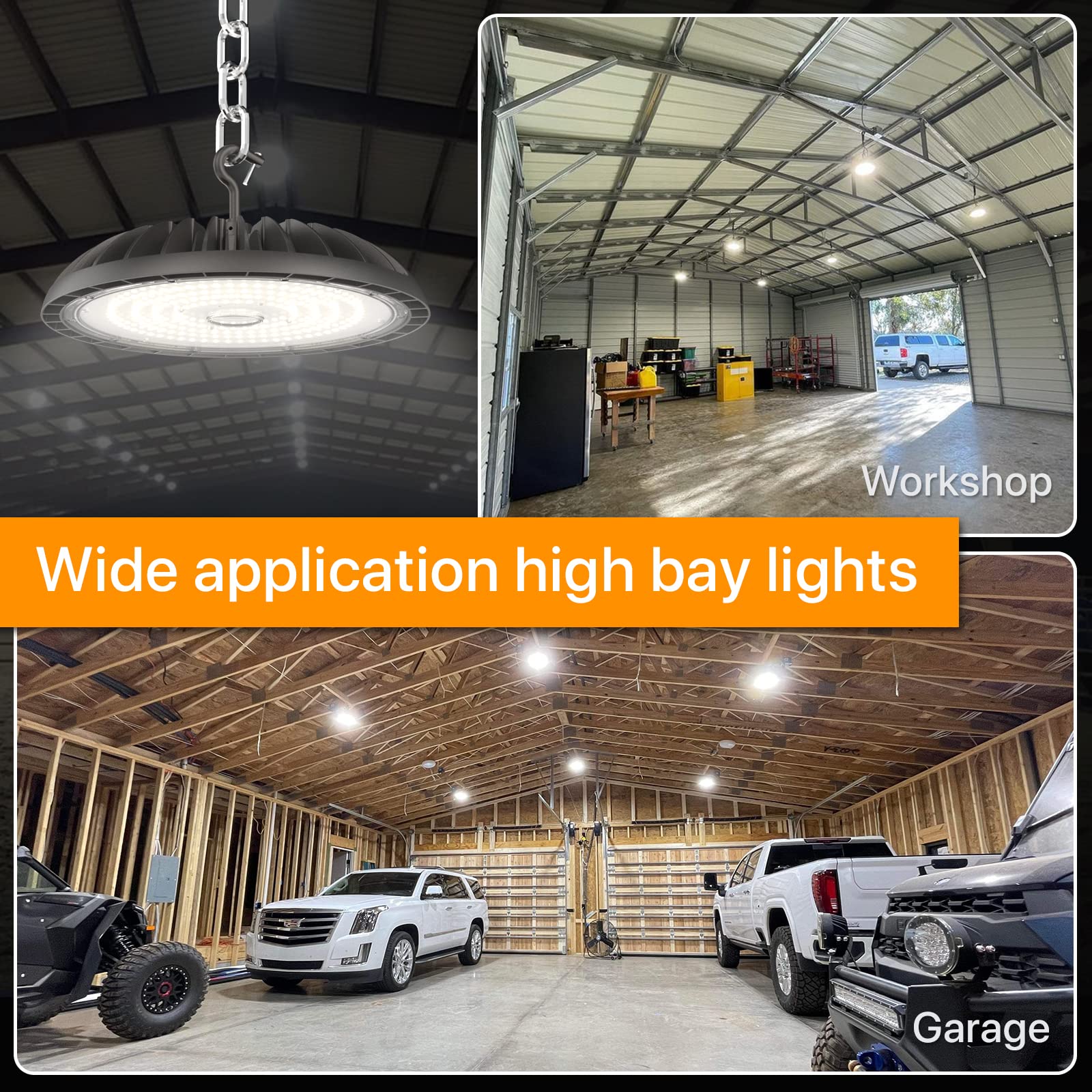 Dimmable Led High Bay Lights 150W 2Pack, 22500 lm UFO High Bay Led Light 5000K, High Bay Shop Lighting with US Plug, Commercial Light Fixture for Workshop, Garage, Warehouse