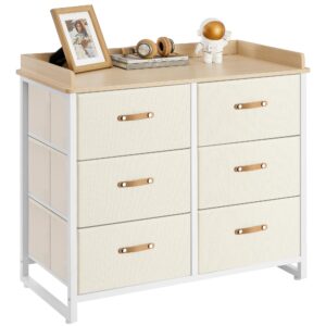 songmics dresser for bedroom with 6 drawers, chest of drawers, with water-resistant changing table, storage organizer cabinet, for kids room nursery living room hallway, beige ugkr101k01