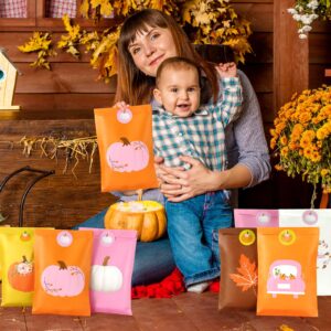 48Pcs Little Pumpkin Party Favor Bags, Pink Pumpkin Candy Bags Halloween Goodie Gift Bags with Stickers for Girl Fall Baby Shower Little Pumpkin Baby Shower Fall Birthday Thanksgiving Party Favor