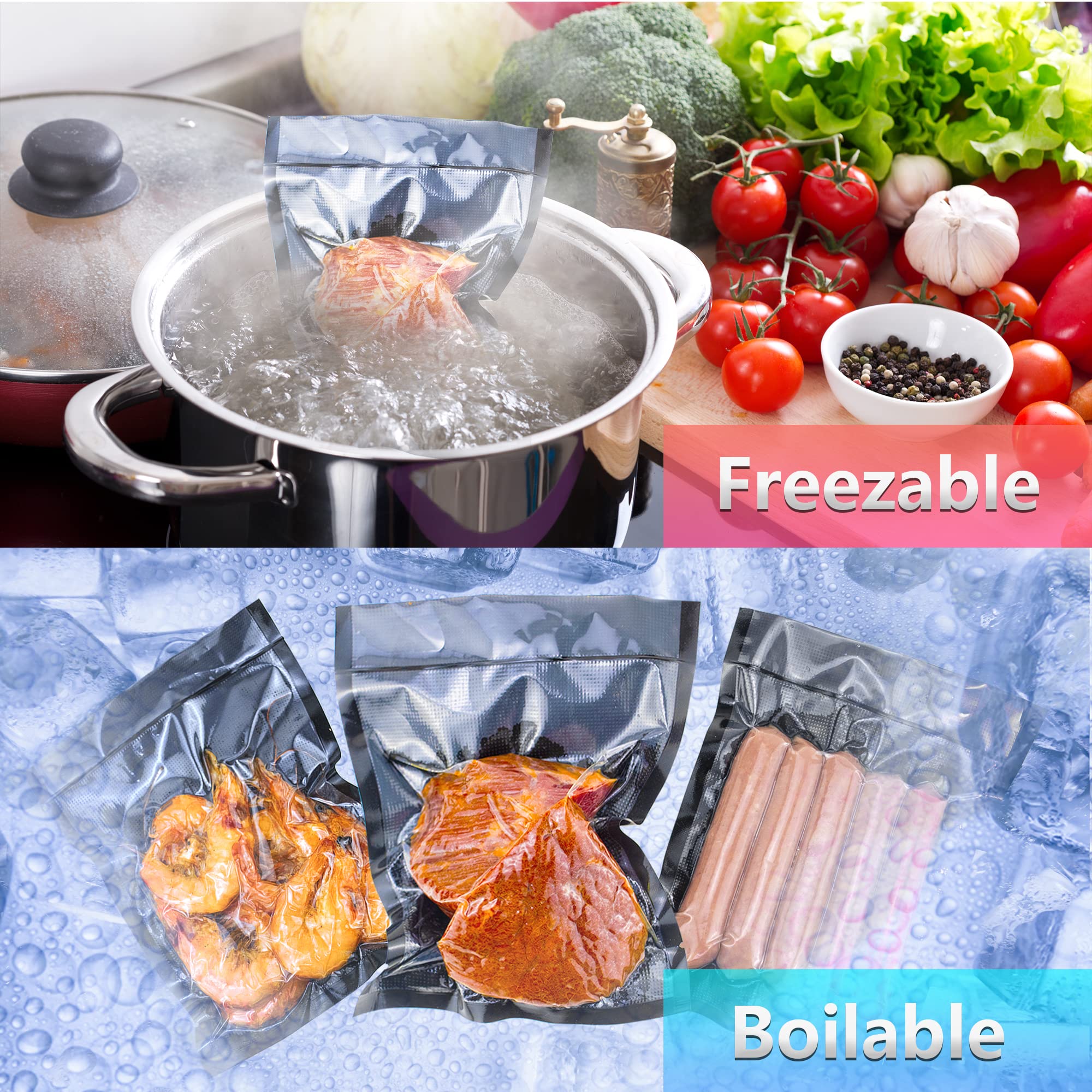 CANLENPK 4x6Inch/10x15cm Black Back and Clear Front Small Vacuum Sealer Bags,Food Storage Bag,Seal Meal Snack Fruit Nut,Boil Steam Heat Freeze,Commercial Grade Heavy Duty Sealable Bags (100PCS)