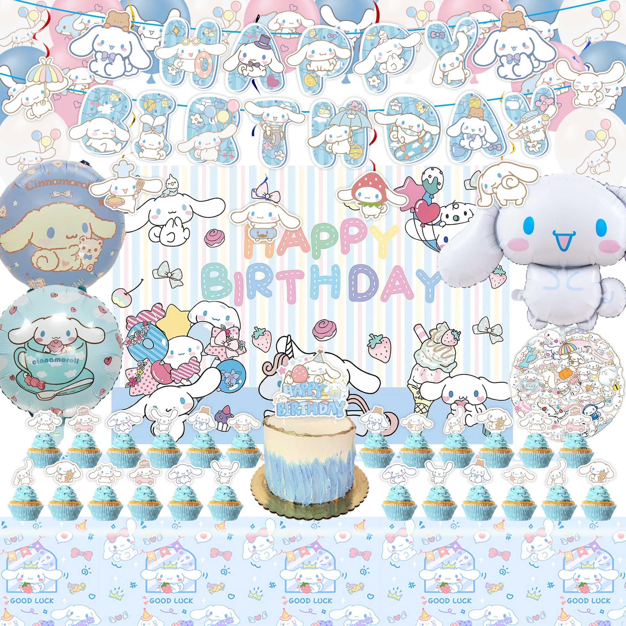 Kawaii Party Decorations Include HAPPY BIRTHDAY Banners, Hang Swirls, Balloons, Backdrop, Tablecloth, Cake Decoration, Stickers, Kawaii Party Supplies, Kawaii Party Favors