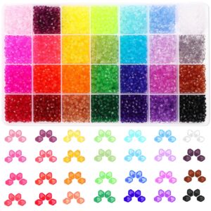 paxcoo 5600pcs crystal beads for jewelry making, tiny crystal acrylic beads faceted jewelry beads bicone gem beads jewel for jewelry making (4 mm)