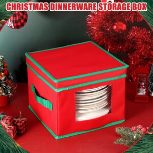 Silkfly 4 Pcs Christmas Dinnerware Storage Box China Storage Containers for Dishes Stackable Plate Storage with 48 Felt Dividers (Red,10 x 10 x 8 Inch)