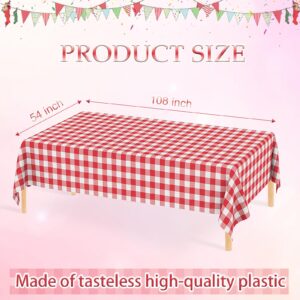 WNINK 2 Pack Red Gingham Tablecloth Rectangular Red and White Checkered Tablecloths Disposable Plastic Red Plaid Table Cover for Parties, Christmas, Outdoor Picnic, Birthday, Wedding, Camping 54 × 108