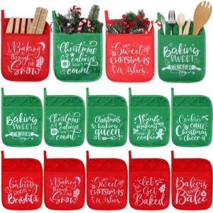 yaomiao 10 pcs christmas pot holders with pocket fall pot holder potholder gift hot pads heat resistant oven mitts cookie bag for kitchen baking cooking (red, green,simple)