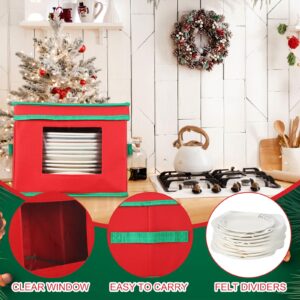 Silkfly 4 Pcs Christmas Dinnerware Storage Box China Storage Containers for Dishes Stackable Plate Storage with 48 Felt Dividers (Red,10 x 10 x 8 Inch)