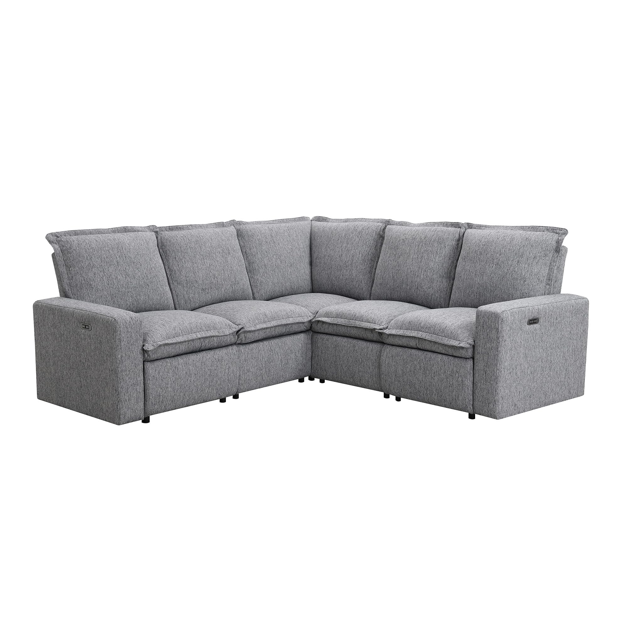 L-Shaped Sectional Sofa 5-Seat Convertible Sofa with Power Recliner Chair and USB Port Linen Fabric Upholstered Couch Modern Large Cloud Couch for Living Room (Grey)