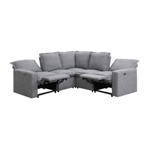 L-Shaped Sectional Sofa 5-Seat Convertible Sofa with Power Recliner Chair and USB Port Linen Fabric Upholstered Couch Modern Large Cloud Couch for Living Room (Grey)