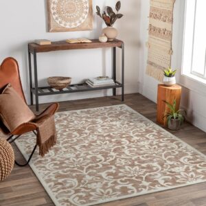 lukinbox vintage floral washable area rug, 3x5 low pile distressed entryway rugs, soft non shedding indoor throw rugs for bedroom living room entry kitchen dinning room, khaki