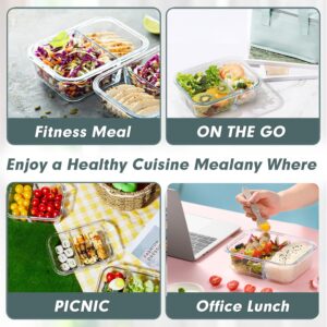 VERONES 10 Pack Glass Meal Prep Containers 2 Compartment Set, 30 OZ Airtight Glass Lunch Containers, Glass Food Storage Containers with Lids, for Microwave, Oven, Freezer & Dishwasher Friendly，Grey