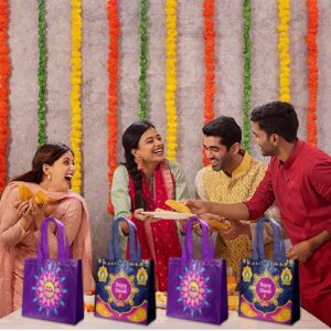 ANYMONYPF 20 Pcs Happy Diwali Party Favor Bags Treat Candy Goodie Gift Non-woven Bags Reusable for Indian Deepavali Party Supplies Diwali Theme Party Decorations