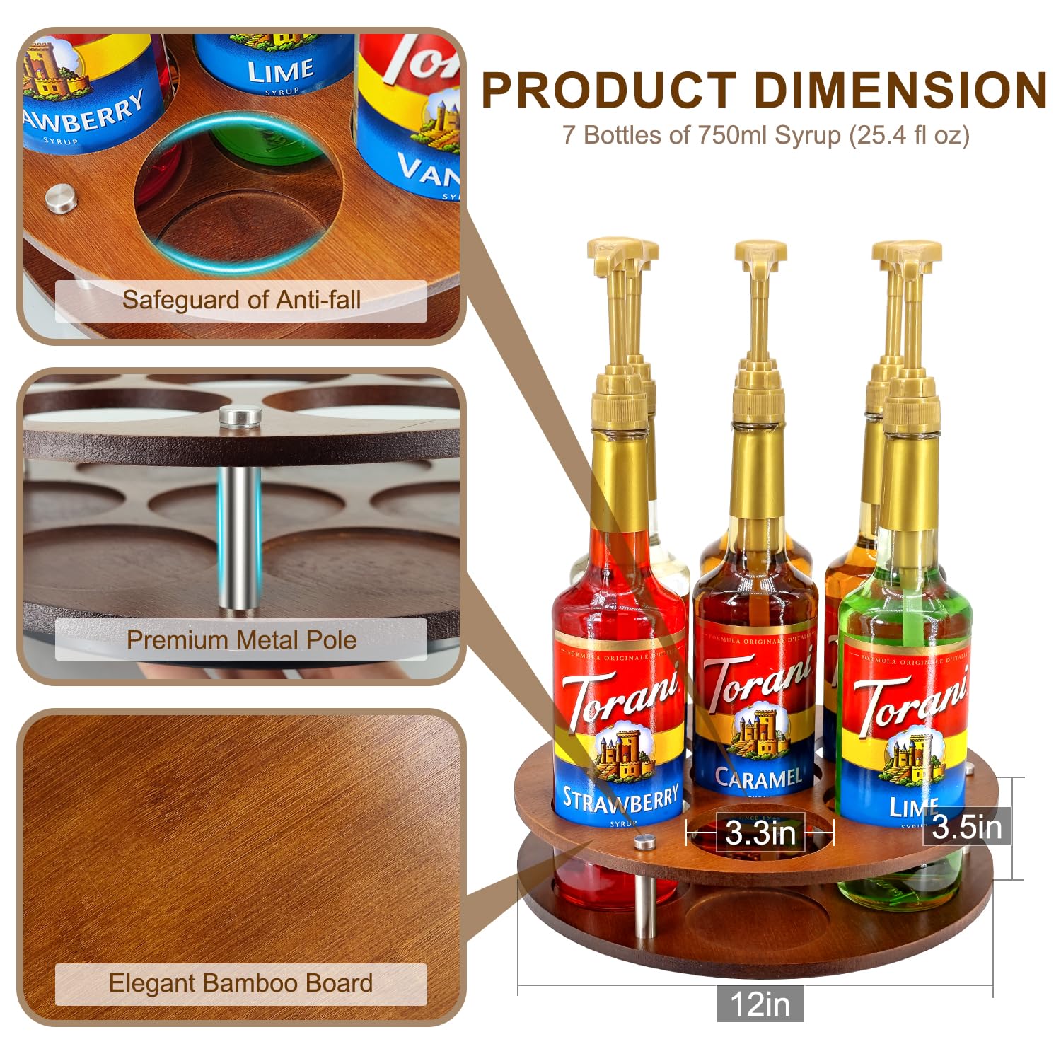 SHILFID Rotating Coffee Syrup Organizer Rack,Syrup Bottle Stand Holder for Coffee Syrup Station,7 Bottles Storage Display Turntable Tray&Lazy Susan for Syrup,Liquor Wine in Kitchen Countertop