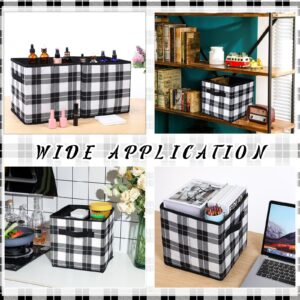 Suzile 6 Pcs Buffalo Plaid Storage Bins Christmas 10'' Buffalo Plaid Foldable Fabric Storage Cube with Handles Christmas Basket Storage Box Organizers for Toys Shelf Closet Home Gift (Black and White)