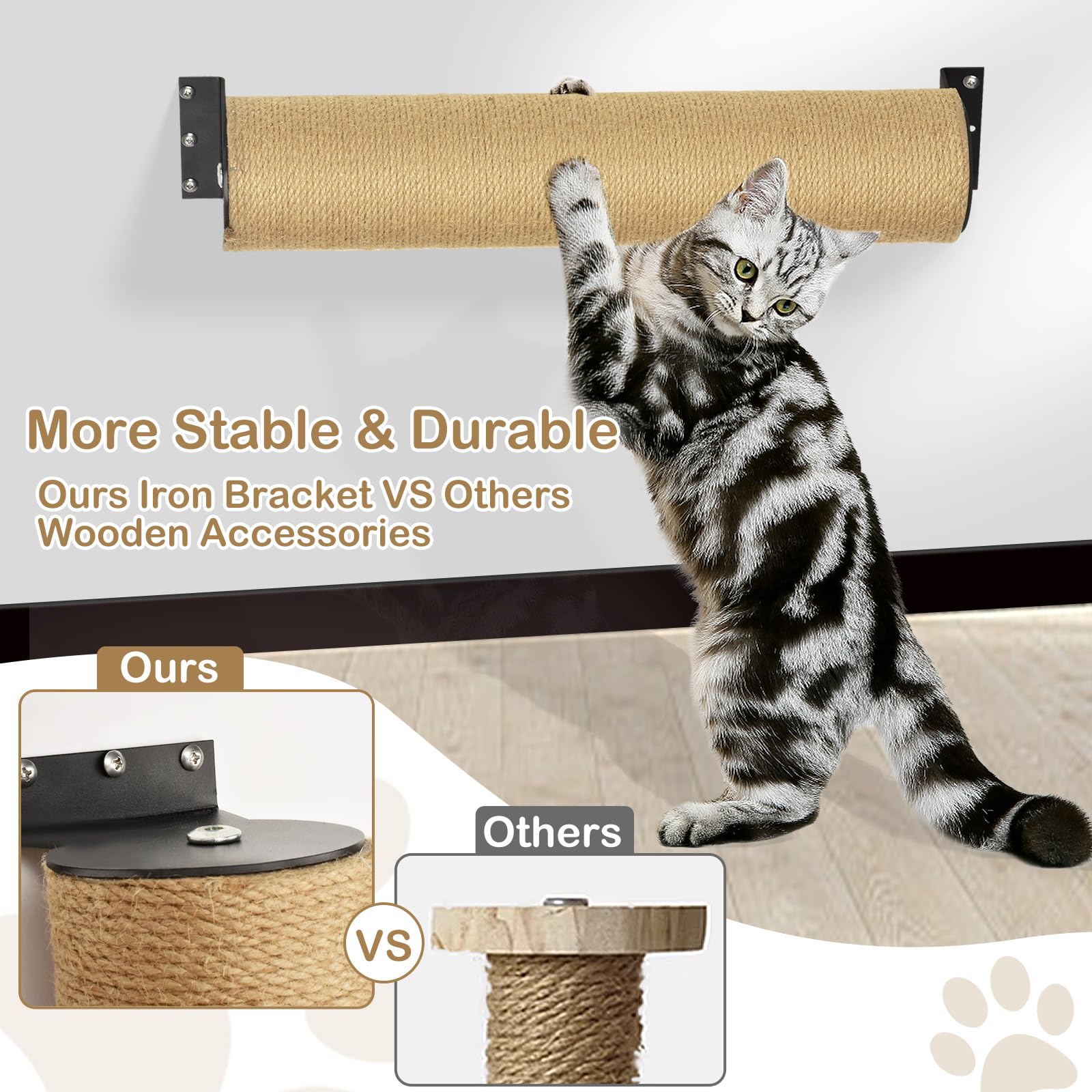 2 Pack Wall Mounted Cat Scratching Post 3 in1 Cage Wall Mounted Rope Cat Scratcher Post Replacement Cat Claw Scratcher Tree for Indoor Cats or Kittens Cat Wall Shelves Climbing Furniture (Jute)