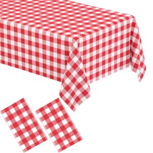 wnink 2 pack red gingham tablecloth rectangular red and white checkered tablecloths disposable plastic red plaid table cover for parties, christmas, outdoor picnic, birthday, wedding, camping 54 × 108