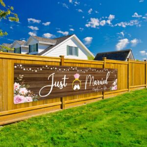 ShuanQ Just Married Yard Banner - Large Wedding/Engagement Party Decoration Banner - Bridal Shower Party Yard Decor - Happily ever After Sign Wedding Party Decor - 5.9 x 1.3 ft